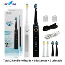 将图片加载到图库查看器,Seago SG-507 Sonic Electric Toothbrush Adult Timer Brush USB Rechargeable Electric Tooth Brushes with 3pc Replacement Brush Head