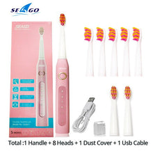 将图片加载到图库查看器,Seago SG-507 Sonic Electric Toothbrush Adult Timer Brush USB Rechargeable Electric Tooth Brushes with 3pc Replacement Brush Head
