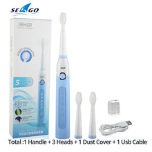 将图片加载到图库查看器,Seago SG-507 Sonic Electric Toothbrush Adult Timer Brush USB Rechargeable Electric Tooth Brushes with 3pc Replacement Brush Head