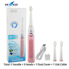 将图片加载到图库查看器,Seago SG-507 Sonic Electric Toothbrush Adult Timer Brush USB Rechargeable Electric Tooth Brushes with 3pc Replacement Brush Head