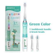 将图片加载到图库查看器,SEAGO Children Sonic Electric Toothbrush for 3-12 Ages Battery LED Sonic Kids Tooth brush Smart Timer Replacement Brush Heads