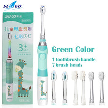 将图片加载到图库查看器,SEAGO Children Sonic Electric Toothbrush for 3-12 Ages Battery LED Sonic Kids Tooth brush Smart Timer Replacement Brush Heads