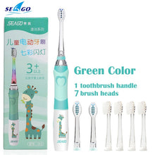 将图片加载到图库查看器,SEAGO Children Sonic Electric Toothbrush for 3-12 Ages Battery LED Sonic Kids Tooth brush Smart Timer Replacement Brush Heads