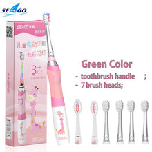 将图片加载到图库查看器,SEAGO Children Sonic Electric Toothbrush for 3-12 Ages Battery LED Sonic Kids Tooth brush Smart Timer Replacement Brush Heads