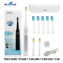 将图片加载到图库查看器,Seago Sonic Electric Toothbrush SG-507 Adult Timer Brush 5 Mode USB Charger Rechargeable Tooth Brushes Replacement Heads Set
