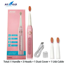 将图片加载到图库查看器，Seago Sonic Electric Toothbrush SG-507 Adult Timer Brush 5 Mode USB Charger Rechargeable Tooth Brushes Replacement Heads Set
