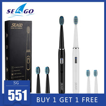 将图片加载到图库查看器,SEAGO Electric Toothbrush Rechargeable buy one get one free Sonic Toothbrush 4 Mode Travel Toothbrush with 3 Brush Head Gift