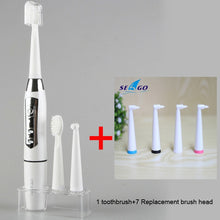 将图片加载到图库查看器,SEAGO Electric Toothbrush Sonic Adult Battery Teeth brush holder with 3 Replacement Brush Heads Waterproof Smart time SG910 Gift