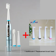 将图片加载到图库查看器，SEAGO Electric Toothbrush Sonic Adult Battery Teeth brush holder with 3 Replacement Brush Heads Waterproof Smart time SG910 Gift
