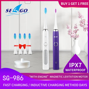 SEAGO Sonic Electric Toothbrush Rechargeable Buy One Get One Free Adult Waterproof Travel Ultrasonic automatic Toothbrush Gift