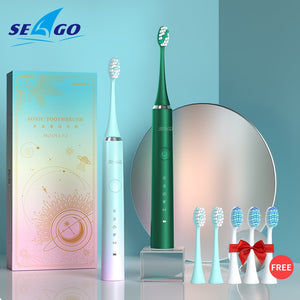 SEAGO Rechargeable Sonic Electric Toothbrush 5 Mode Waterproof Fast chargeable Electric Tooth Brush Head Adult  S2  Couple Gift