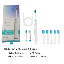 将图片加载到图库查看器,SEAGO Sonic Electric Toothbrush USB Rechargeable With Adults 5 Replacement Heads For Gift Black Swift Start Timer Toothbrush