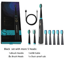将图片加载到图库查看器,SEAGO Sonic Electric Toothbrush USB Rechargeable With Adults 5 Replacement Heads For Gift Black Swift Start Timer Toothbrush