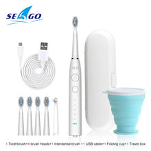 将图片加载到图库查看器,Seago Electric Sonic Toothbrush SG-575 USB Charge Rechargeable Adult Waterproof Electronic Tooth Brushes Replacement Heads Gift