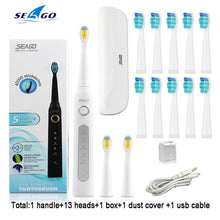 将图片加载到图库查看器,Seago Sonic Electric Toothbrush SG-507 Adult Timer Brush 5 Mode USB Charger Rechargeable Tooth Brushes Replacement Heads Set
