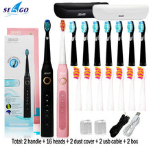 将图片加载到图库查看器,Seago SG-507 Sonic Electric Toothbrush Adult Timer Brush USB Rechargeable Electric Tooth Brushes with 3pc Replacement Brush Head