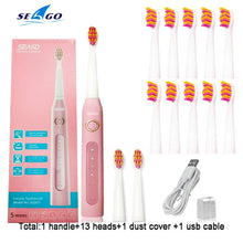 将图片加载到图库查看器,Seago SG-507 Sonic Electric Toothbrush Adult Timer Brush USB Rechargeable Electric Tooth Brushes with 3pc Replacement Brush Head
