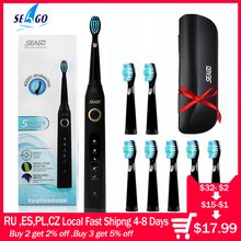 将图片加载到图库查看器,Seago Sonic Electric Toothbrush SG-507 Adult Timer Brush 5 Mode USB Charger Rechargeable Tooth Brushes Replacement Heads Set