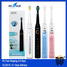 将图片加载到图库查看器,Seago SG-507 Sonic Electric Toothbrush Adult Timer Brush USB Rechargeable Electric Tooth Brushes with 3pc Replacement Brush Head