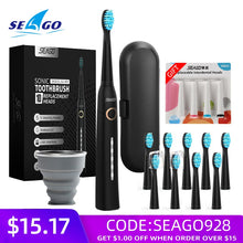 将图片加载到图库查看器,Seago Sonic Electric Toothbrush Tooth brush USB Rechargeable adult Waterproof Ultrasonic automatic 5 Mode with Travel case