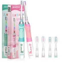 将图片加载到图库查看器,Seago Children's Electric Toothbrush LED Light Smart Reminder Replacement Nozzles Battery Supply Sonic Toothbrush for 3 Years+