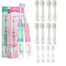 将图片加载到图库查看器,Seago Children's Electric Toothbrush LED Light Smart Reminder Replacement Nozzles Battery Supply Sonic Toothbrush for 3 Years+