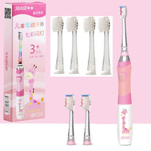 将图片加载到图库查看器,Seago Children's Electric Toothbrush LED Light Smart Reminder Replacement Nozzles Battery Supply Sonic Toothbrush for 3 Years+