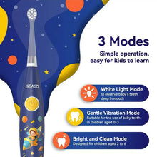 将图片加载到图库查看器，Seago Kids Electric Toothbrush DIY Stickers 3 Cleaning Modes Multiple Brush Heads Led Light Smart Timer Blue Pink SG-2159
