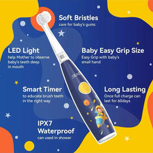 将图片加载到图库查看器，Seago Kids Electric Toothbrush DIY Stickers 3 Cleaning Modes Multiple Brush Heads Led Light Smart Timer Blue Pink SG-2159
