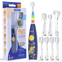 将图片加载到图库查看器，Seago Kids Electric Toothbrush DIY Stickers 3 Cleaning Modes Multiple Brush Heads Led Light Smart Timer Blue Pink SG-2159
