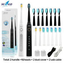 将图片加载到图库查看器，Seago SG-507 Sonic Electric Toothbrush Adult Timer Brush USB Rechargeable Electric Tooth Brushes with 3pc Replacement Brush Head
