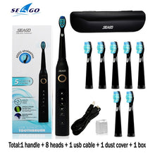 将图片加载到图库查看器，Seago SG-507 Sonic Electric Toothbrush Adult Timer Brush USB Rechargeable Electric Tooth Brushes with 3pc Replacement Brush Head
