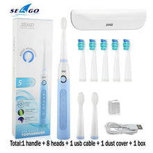 将图片加载到图库查看器，Seago SG-507 Sonic Electric Toothbrush Adult Timer Brush USB Rechargeable Electric Tooth Brushes with 3pc Replacement Brush Head
