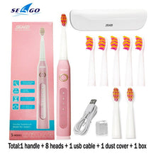 将图片加载到图库查看器，Seago SG-507 Sonic Electric Toothbrush Adult Timer Brush USB Rechargeable Electric Tooth Brushes with 3pc Replacement Brush Head
