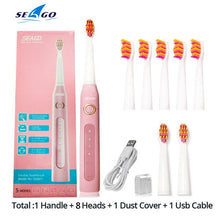 将图片加载到图库查看器，Seago SG-507 Sonic Electric Toothbrush Adult Timer Brush USB Rechargeable Electric Tooth Brushes with 3pc Replacement Brush Head
