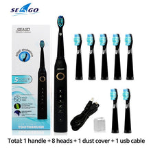 将图片加载到图库查看器，Seago SG-507 Sonic Electric Toothbrush Adult Timer Brush USB Rechargeable Electric Tooth Brushes with 3pc Replacement Brush Head
