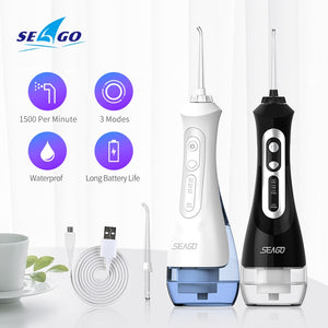 SEAGO New Oral Irrigator Portable Water Dental Flosser USB Rechargeable 3 Modes IPX7 200ML Water for Cleaning Teeth SG833