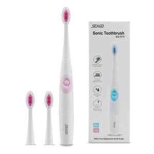 Seago Electric Toothbrush Teeth Whitening Cleaning Waterproof 1 AAA Battery Powered 3 Replaceable Toothbrush Heads SG915