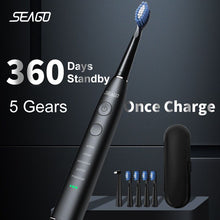 将图片加载到图库查看器，SEAGO Sonic Electric Toothbrush Upgraded Adult Waterproof USB Rechargeable 360 Days Long Standby Time With5 Brush Head Best Gift
