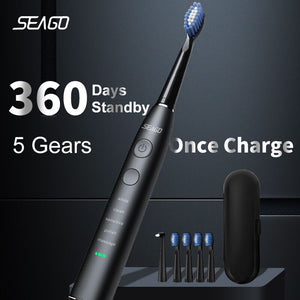 SEAGO Sonic Electric Toothbrush Upgraded Adult Waterproof USB Rechargeable 360 Days Long Standby Time With5 Brush Head Best Gift