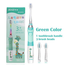 将图片加载到图库查看器，SEAGO Children Sonic Electric Toothbrush for 3-12 Ages Battery LED Sonic Kids Tooth brush Smart Timer Replacement Brush Heads
