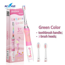 将图片加载到图库查看器，SEAGO Children Sonic Electric Toothbrush for 3-12 Ages Battery LED Sonic Kids Tooth brush Smart Timer Replacement Brush Heads
