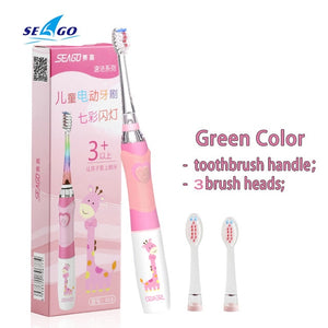 SEAGO Children Sonic Electric Toothbrush for 3-12 Ages Battery LED Sonic Kids Tooth brush Smart Timer Replacement Brush Heads