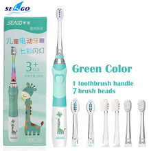 将图片加载到图库查看器，SEAGO Children Sonic Electric Toothbrush for 3-12 Ages Battery LED Sonic Kids Tooth brush Smart Timer Replacement Brush Heads
