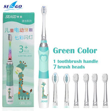 将图片加载到图库查看器，SEAGO Children Sonic Electric Toothbrush for 3-12 Ages Battery LED Sonic Kids Tooth brush Smart Timer Replacement Brush Heads
