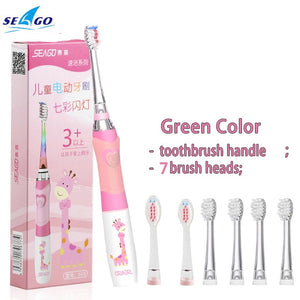 SEAGO Children Sonic Electric Toothbrush for 3-12 Ages Battery LED Sonic Kids Tooth brush Smart Timer Replacement Brush Heads