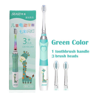 SEAGO Children Sonic Electric Toothbrush for 3-12 Ages Battery LED Sonic Kids Tooth brush Smart Timer Replacement Brush Heads