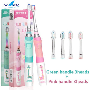 SEAGO Children Sonic Electric Toothbrush for 3-12 Ages Battery LED Sonic Kids Tooth brush Smart Timer Replacement Brush Heads