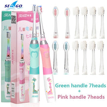 将图片加载到图库查看器，SEAGO Children Sonic Electric Toothbrush for 3-12 Ages Battery LED Sonic Kids Tooth brush Smart Timer Replacement Brush Heads
