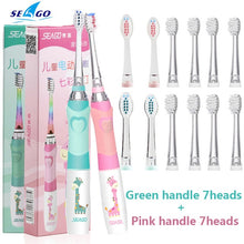 将图片加载到图库查看器，SEAGO Children Sonic Electric Toothbrush for 3-12 Ages Battery LED Sonic Kids Tooth brush Smart Timer Replacement Brush Heads
